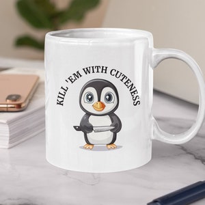Niedliche Pinguin-Tasse, 11 Unzen Keramik, lustiger Cartoon mit Messer, lustige Kaffeetasse, ideales Weihnachtsgeschenk für Tierliebhaber