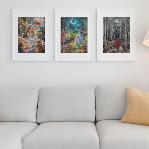 Digitale downloadbundel sprookjeskunst – Alice in Wonderland, Assepoester, Sneeuwwitje en Roodkapje – grillige kunst aan de muur