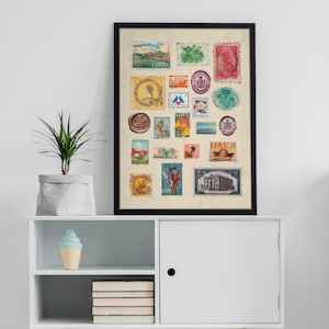 Vintage Stamp Art Poster: Printable Ephemera Collage (Canva Template Included)