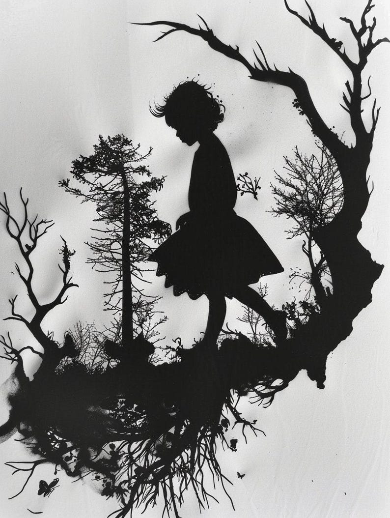 Impresiones artísticas de siluetas inspiradas en traumas: Decoración emocional en blanco y negro (Descarga digital) imagen 10