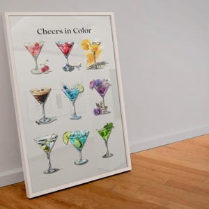 Plakat Martini Cocktail – Sztuka ścienna Martini, zabawny wózek barowy lub sztuka kuchenna, prezent dla gospodyni dla miłośników drinków