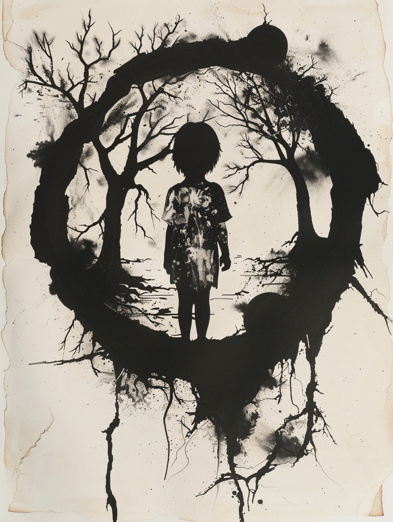 Impresiones artísticas de siluetas inspiradas en traumas: Decoración emocional en blanco y negro (Descarga digital) imagen 8