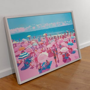 Beach Umbrella Art Prints: Mediterranean Coastal Landscape Set