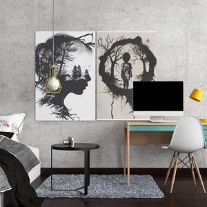 Impresiones artísticas de siluetas inspiradas en traumas: Decoración emocional en blanco y negro (Descarga digital) imagen 4