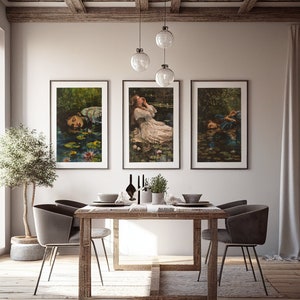 3 Piece Wall Art of "Ophelia" Inspired Paintings, Romantic Pre-Raphaelite Style Art Set, Perfect for Gallery Walls