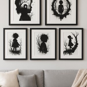 Impresiones artísticas de siluetas inspiradas en traumas: Decoración emocional en blanco y negro (Descarga digital) imagen 2