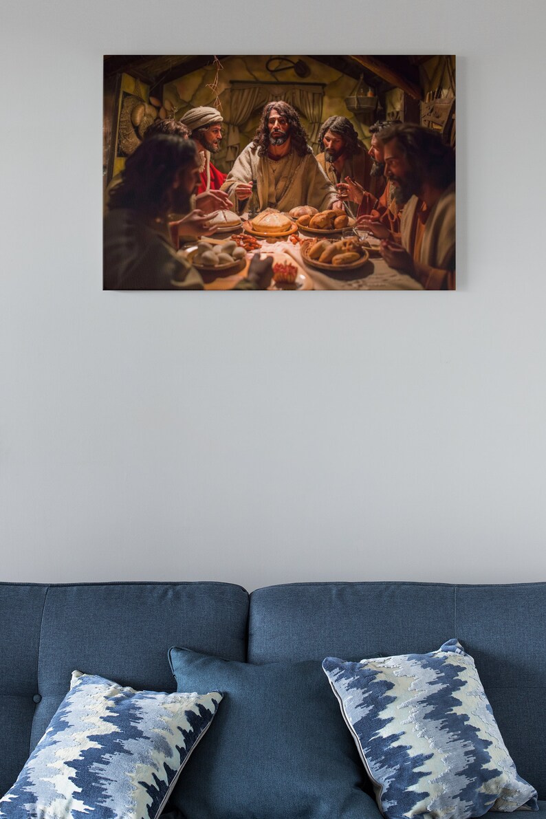 Last Supper Matte Canvas Art Print, Sacred Jesus Blessing Bread &amp; Wine ...