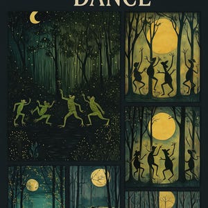 Vintage Frog Dancing Art Print Set: Moonlit Forest Wall Decor (Digital Prints)