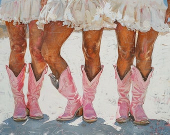 Chic Cowgirl Boots Digital Art Print, Vintage Women's Legs Illustration, Digital Oil Painting for Home Decor, Unique Housewarming Gift