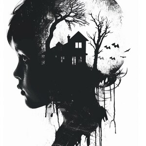 Impresiones artísticas de siluetas inspiradas en traumas: Decoración emocional en blanco y negro (Descarga digital) imagen 6