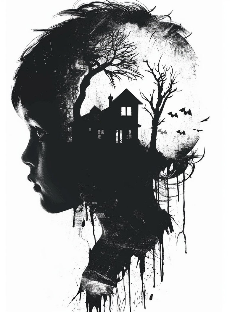 Impresiones artísticas de siluetas inspiradas en traumas: Decoración emocional en blanco y negro (Descarga digital) imagen 6