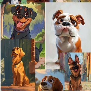 Personalized Cartoon Pet Portrait, Whimsical Dog Art Digital Print, Unique Home Decor & Perfect Gift for Pet Owners