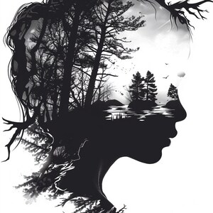 Impresiones artísticas de siluetas inspiradas en traumas: Decoración emocional en blanco y negro (Descarga digital) imagen 7