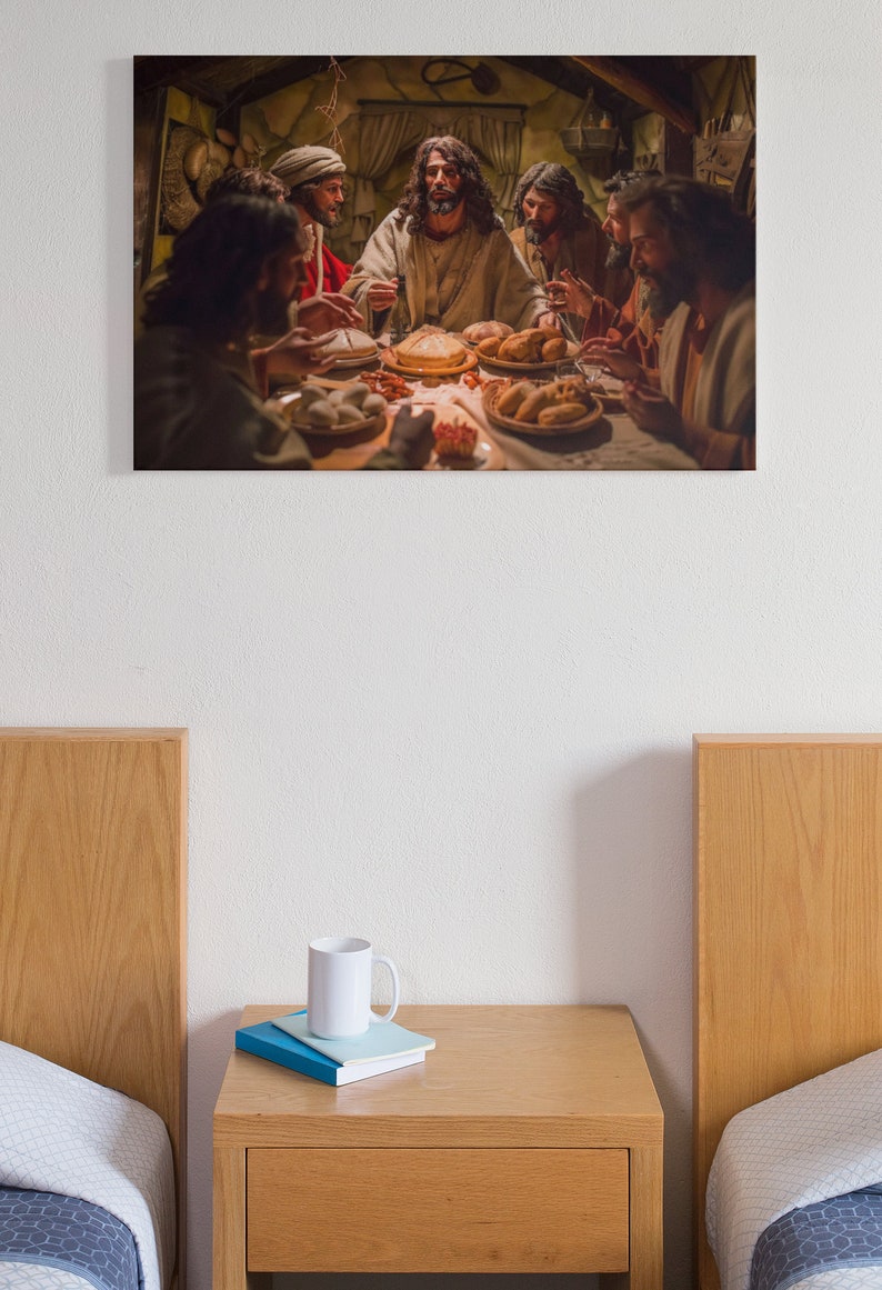 Last Supper Matte Canvas Art Print, Sacred Jesus Blessing Bread &amp; Wine ...