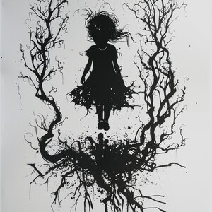 Impresiones artísticas de siluetas inspiradas en traumas: Decoración emocional en blanco y negro (Descarga digital) imagen 9