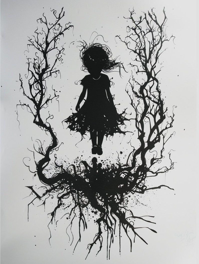 Impresiones artísticas de siluetas inspiradas en traumas: Decoración emocional en blanco y negro (Descarga digital) imagen 9