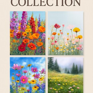 Wildflower Watercolor Print Set – 4 Floral Landscape Digital Downloads, Botanical Wall Art, 4:5 Ratio, Instant Download, High resolution