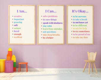 Kids Affirmation Art Set: Inspiring 'I Can, I Am, It's Okay' Posters