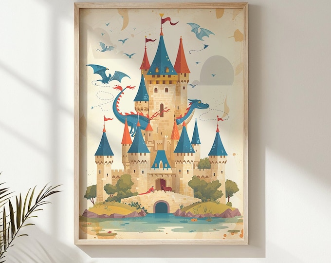Fantasy Castle and Dragon Print ~ Nursery Wall Art ~ Kids Posters Decor ...