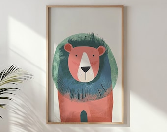 Whimsical Bear Nursery Wall Art ~ Kids Animal Poster ~ Printable Artwork ~ Modern Woodland Decor ~ Instant Digital Download ~ Pastel Tones