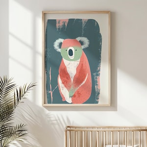 Koala Nursery Wall Art ~ Kids Posters Decor ~ Printable Cute Australian Animal Illustration ~ Teal Background ~ Instant Digital Download