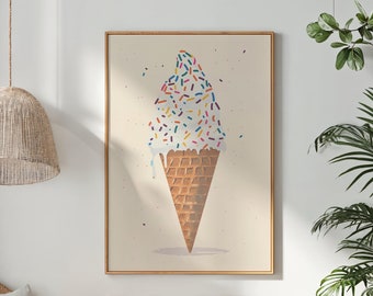 Ice Cream Cone Print ~ Nursery Wall Art ~ Kids Room Decor Poster ~ Printable Instant Downloadable ~ Sweet Dessert Food Illustration
