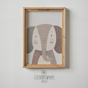 Elephant Nursery Wall Art Print, Kids Room Decor, Baby Elephant Poster, Printable Animals, Neutral Nursery Decor, Children&#39;s Art Gift