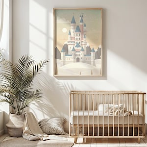 Enchanted Castle Wall Art, Fairy Tale Nursery Wall Art, Kids Fantasy Poster, Printable Castle Decor, Pastel Room Decor, Gift for Kids