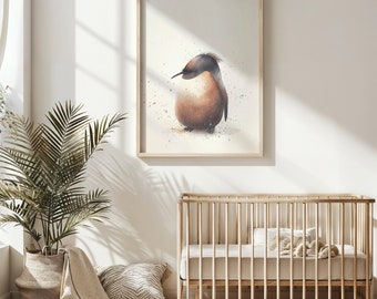 Whimsical Penguin Watercolor Nursery Wall Art, Kids Room Decor, Animal Poster Printable, Baby Penguin Artwork, Gift for Child, Neutral Tones