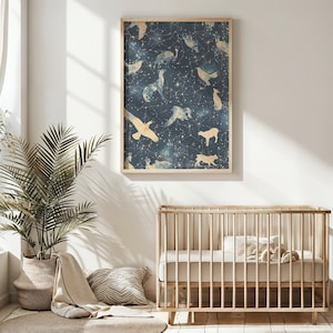 Himmlische Tiere Kinderzimmer Wand Kunst ~ Kinder Poster Dekor ~ Druckbare Illustration ~ Sofortiger digitaler Download ~ Sternenhimmel Hintergrund