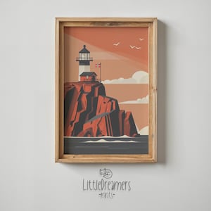 Lighthouse Print, Nautical Nursery Wall Art Kids Room Decor Coastal Poster Printable Artwork Sea Ocean Theme Decor Gift