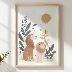 Lion Nursery Wall Art Print, Safari Animal Kids Room Decor, Jungle Theme Baby Posters, Printable Neutral Artwork, Children&#39;s Decor Gift