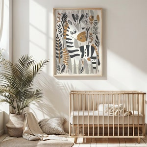 Zebra Nursery Wall Art, Safari Animal Kids Poster, Printable Neutral Tones Decor, Baby Room Artwork, Modern Jungle Theme, Nursery Decor Gift