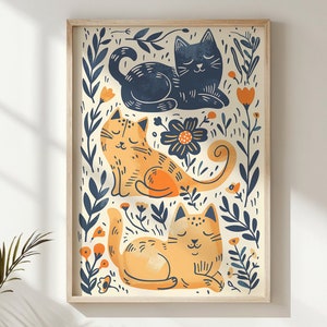 Whimsical Cat Nursery Wall Art, Kids Room Decor, Playful Feline Poster, Printable Animal Illustration, Gift for Cat Lover, Instant Download
