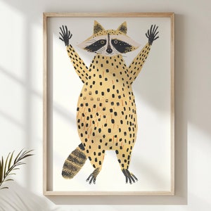 Raccoon Nursery Wall Art, Kids Room Decor, Playful Animal Poster, Printable Artwork, Child Room Decoration, Digital Download, Gift Idea