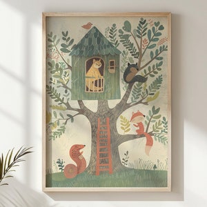 Arte della parete della scuola materna degli animali del bosco, poster degli amici della foresta per bambini, regalo di arredamento stravagante stampabile per bambini, download digitale istantaneo