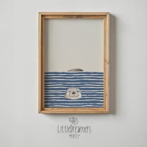 Otter Print Kinderzimmer Wandkunst, Kinder Poster Nautische Dekor Geschenk Meerestier Printable Instant Download Gestreiften Hintergrund Ozean Thema