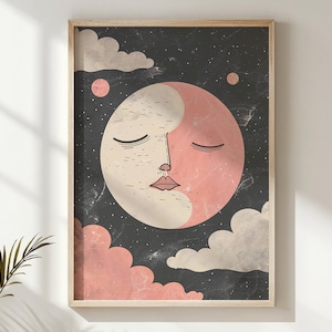 Celestial Moon Phases Wall Art, Nursery Wall Art Kids Posters, Abstract Space Decor Gift, Printable Astral Art Cosmic Dreamy Night Sky Print