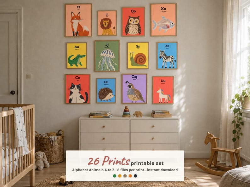 Alphabet Animals A to Z Nursery Wall Art 26 Digital Prints, Patchwork ...