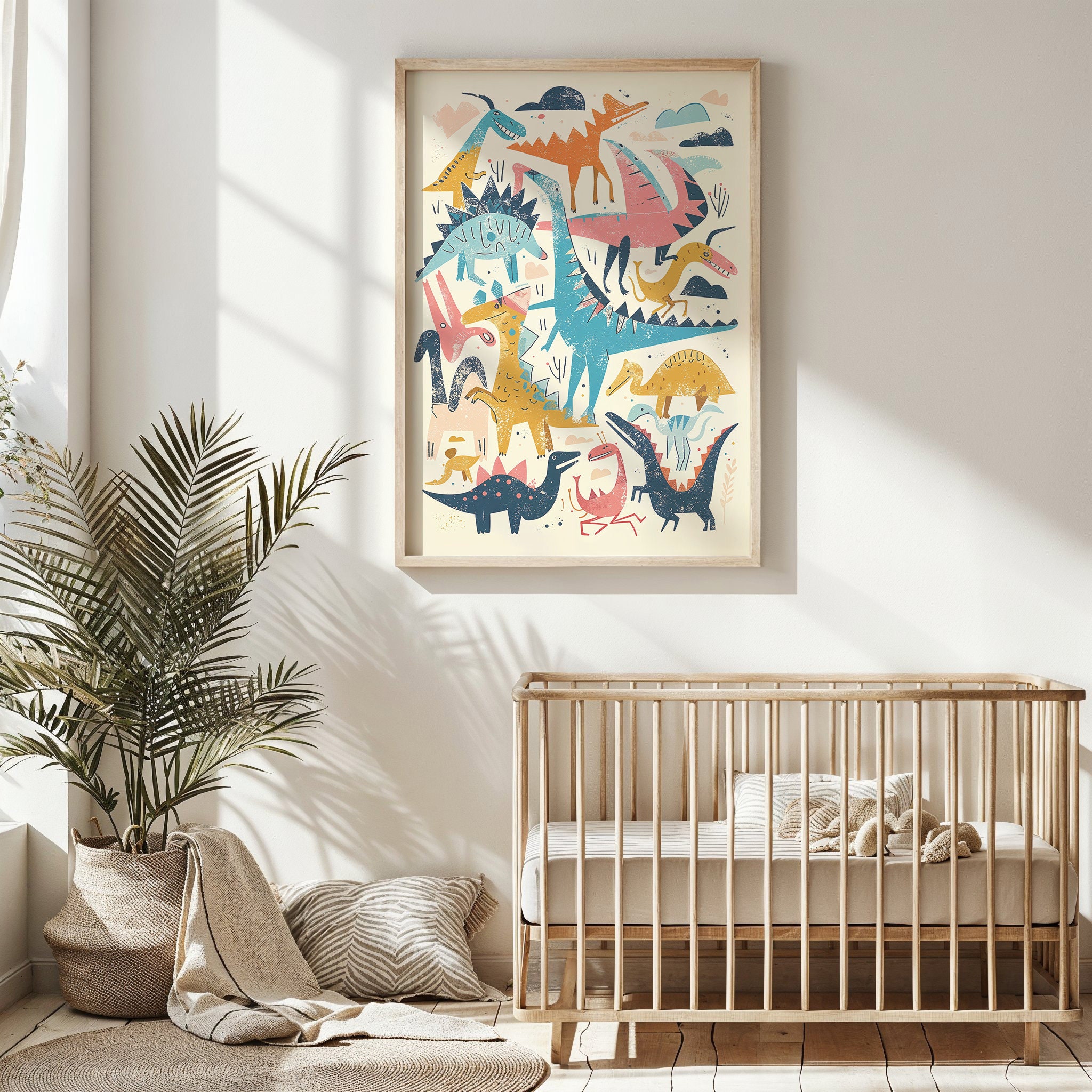 Dinosaur Nursery Wall Art ~ Kids Room Decor ~ Playful Dinosaurs Poster ...