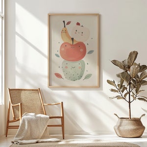 Fruit Friends Kinderzimmer-Wandkunst, Kinderzimmer-Dekoration, verspielter Birnen-Apfel-Bananen-Druck, Küchenposter, gesunde Ernährung, Kinderzimmer-Geschenk, Kunstwerk