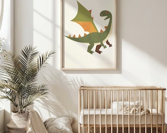 Arte de la pared del vivero de dinosaurios, cartel de la habitación de los niños imprimible juguetón T-Rex decoración bebé ducha regalo Tyrannosaurus Rex impresión