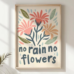 Kwiatowy inspirujący cytat do pokoju dziecięcego, bez deszczu, bez kwiatów, dekoracja pokoju dziecięcego, sezonowy wiosenny nadruk, plakat do wydrukowania, pomysł na prezent