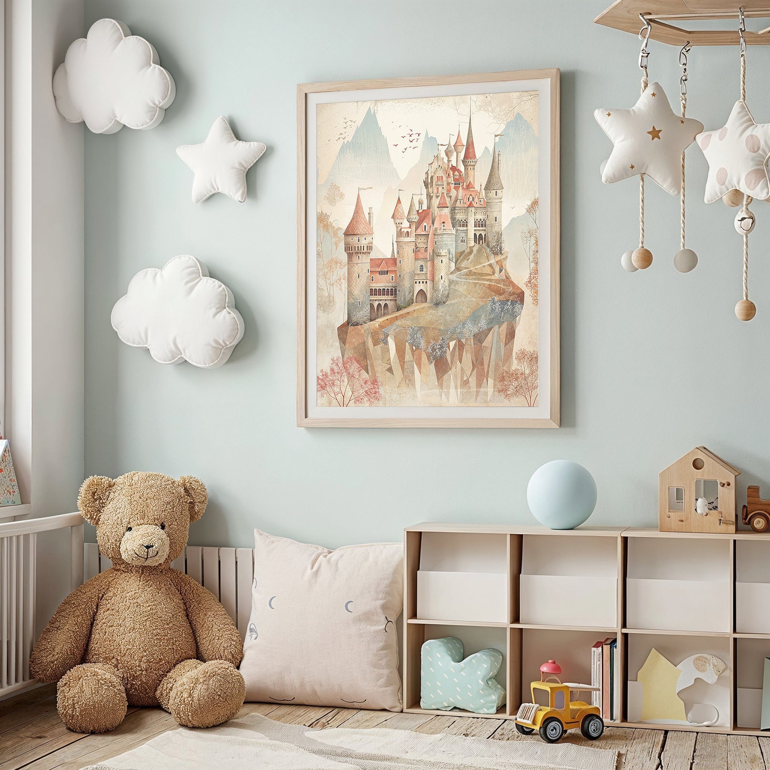 Fairytale Castle Print Nursery, Wall Art Kids Poster Enchanted Kingdom ...