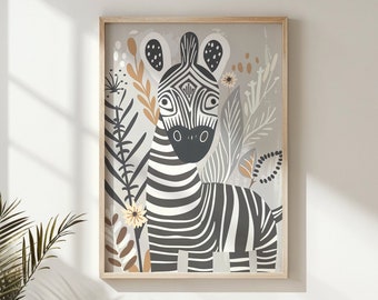 Zebra Nursery Wall Art Print, Kids Room Decor, Safari Animal Poster, Printable Art, Neutral Colors, Baby Nursery Decor, Gift for Kids