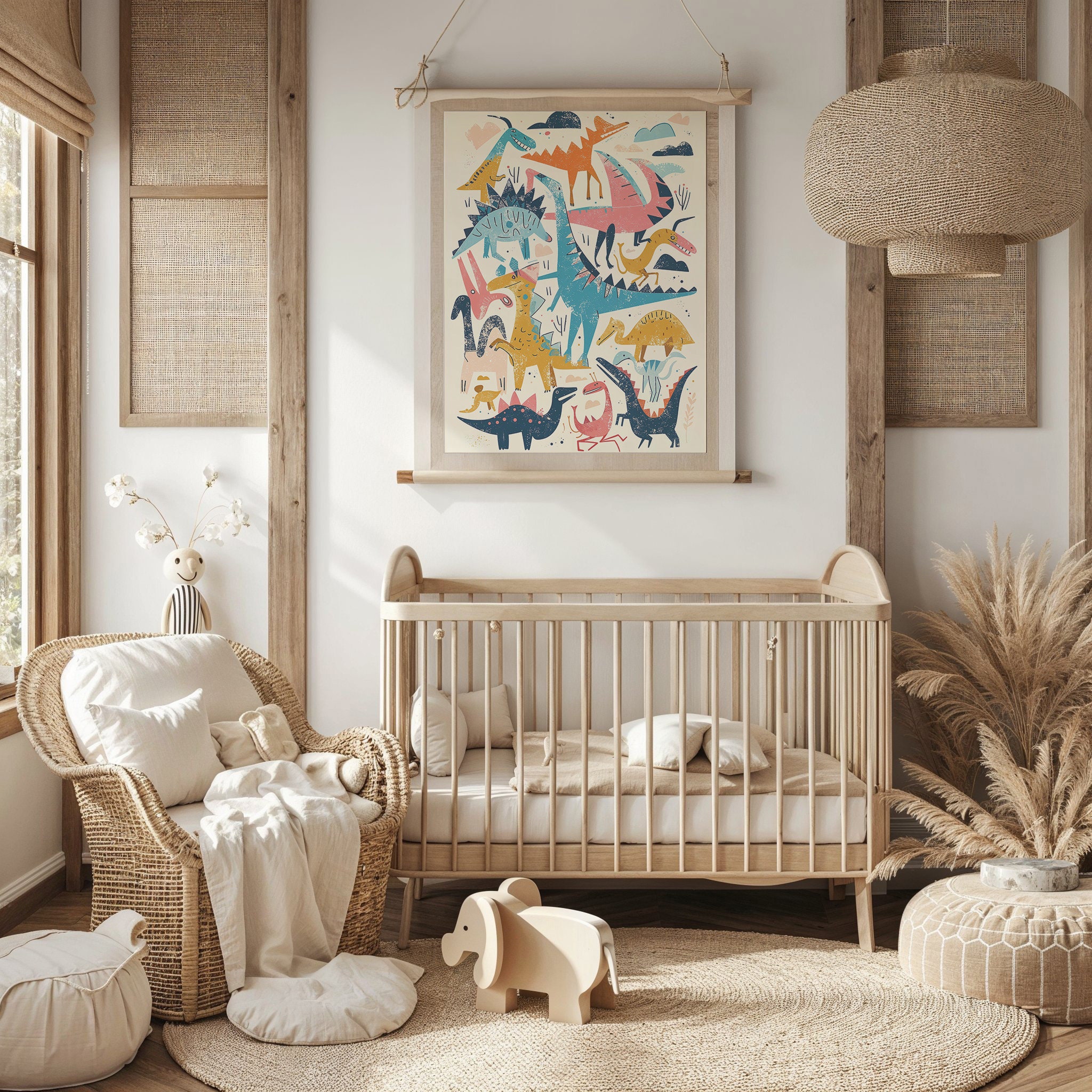 Dinosaur Nursery Wall Art ~ Kids Room Decor ~ Playful Dinosaurs Poster