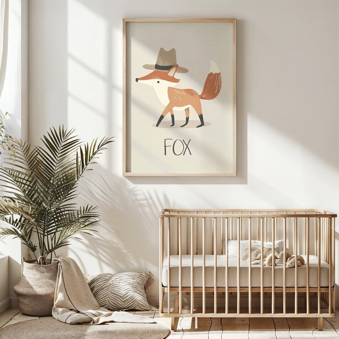 Woodland Fox Nursery Wall Art, Kids Room Decor, Animal Poster With Hat ...