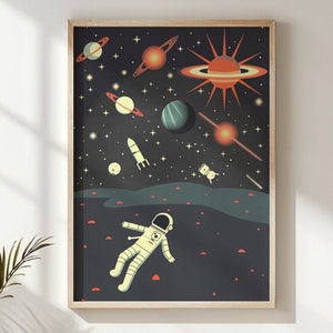 Space Adventure Nursery Wall Art, Kids Astronaut Poster, Printable Cosmic Planets Decor, Outer Space Theme Print, Children's Room Gift
