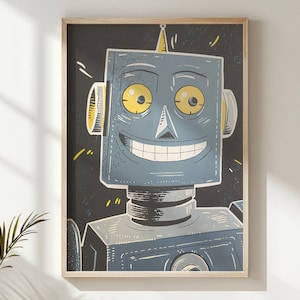 Arte de la pared de la guardería, impresión de robots de formas juguetonas / carteles para niños para la decoración del dormitorio / regalo de decoración neutral de género / arte imprimible para niños