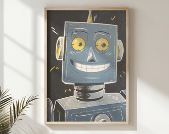 Kinderzimmer Wandkunst, Verspielte Formen Roboter Druck | Kinderposter für Schlafzimmerdekoration | Geschlechtsneutrales Dekor-Geschenk | Druckbare Kunst für Kinder